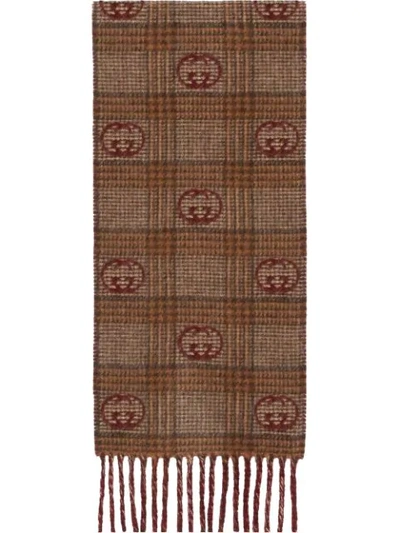 Shop Gucci Gg-motif Fringed-edge Scarf In Brown