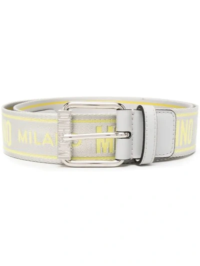 Shop Moschino Logo-print Belt In Grey