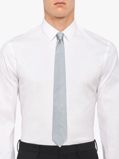 Shop Prada Silk-satin Tie In Grey