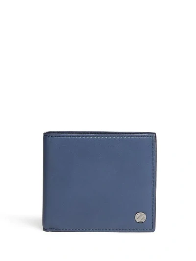 Shop Ermenegildo Zegna Calf Leather Bi-fold Wallet In Blue