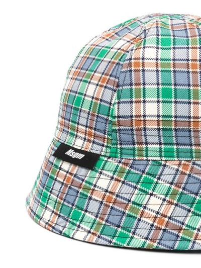 Shop Msgm Check-print Bucket Hat In Green