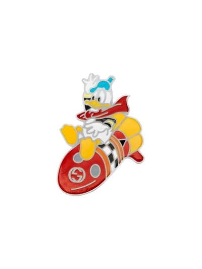 Shop Gucci X Disney Donald Duck Rocket Brooch In Silver