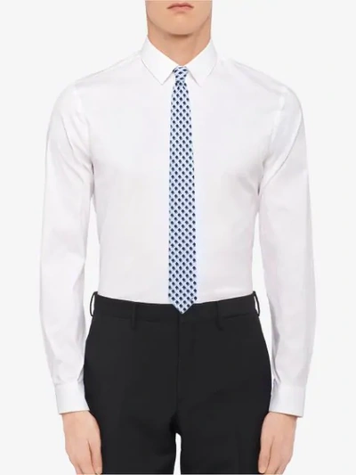 Shop Prada Geometric-print Silk Tie In Blue