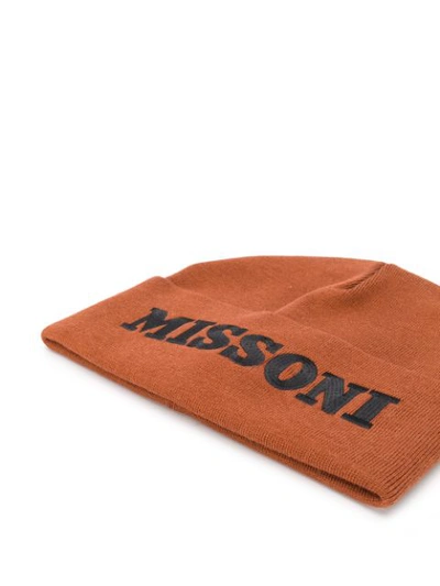 Shop Missoni Logo Embroidered Beanie In Brown