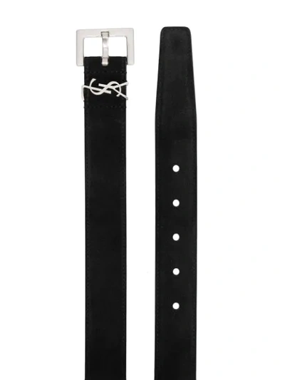 Shop Saint Laurent Logo Plaque Belt In Black