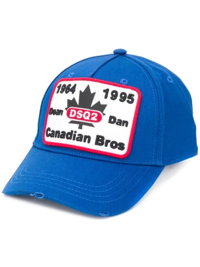 Shop Dsquared2 Ripped Logo Baseball Cap In Blue