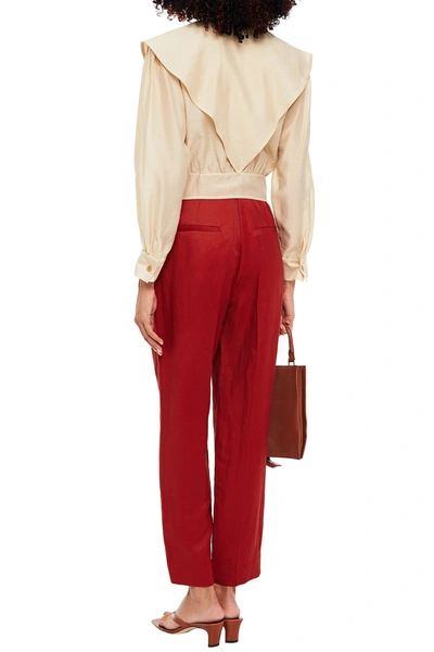Sandro Pleated Twill Tapered Pants In Brick
