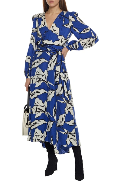 Shop Veronica Beard Mclean Wrap-effect Printed Silk-blend Jacquard Midi Dress In Cobalt Blue