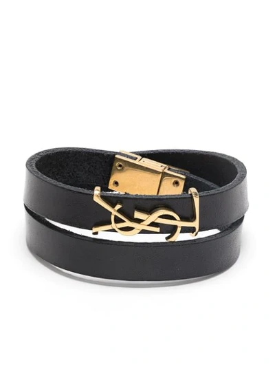 Saint Laurent YSL logo-plaque Leather Bracelet - Farfetch