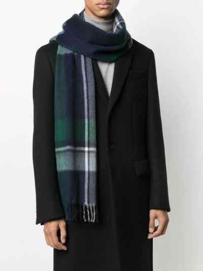 Shop Begg & Co Plaid Wool Scarf In Blue