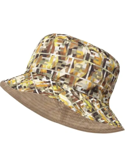 Shop Fendi Reversible Ff Motif Hat In Yellow
