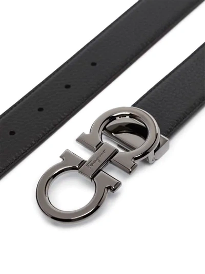 Ferragamo Black And Brown Reversible Belt With Gancini Detail In Smooth Leather Man In Black