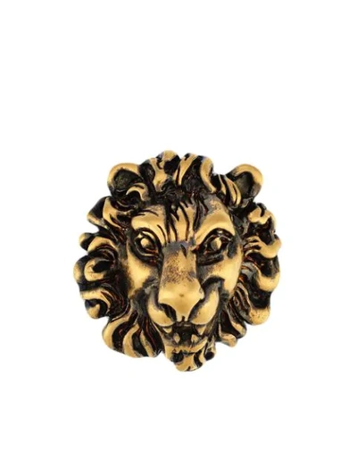 Shop Gucci Lion Head Brooch In Gold