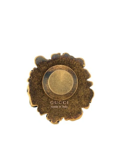 Shop Gucci Lion Head Brooch In Gold