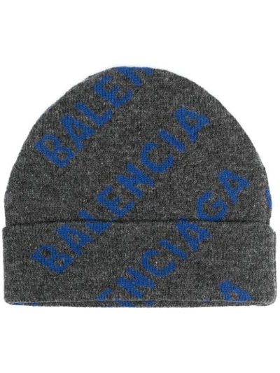 Shop Balenciaga Logo-embellished Beanie Hat In Grey