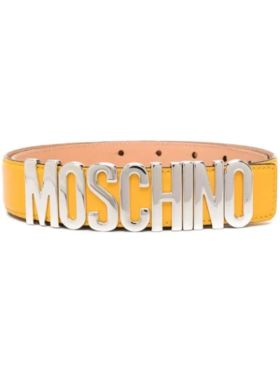 Shop Moschino Logo-lettering Belt In Yellow