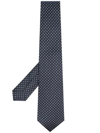 Shop Kiton Geometric-embroidered Silk Tie In Blue