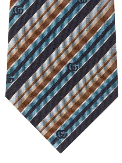Shop Gucci Striped Silk Tie In Blue