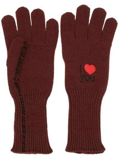 Shop Raf Simons I Love You Embroidered Gloves In Red