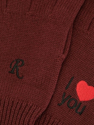 Shop Raf Simons I Love You Embroidered Gloves In Red