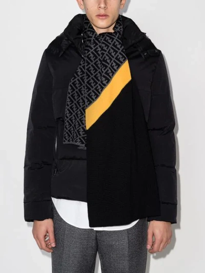 Shop Fendi Jacquard Ff-logo Knit Scarf In Grey