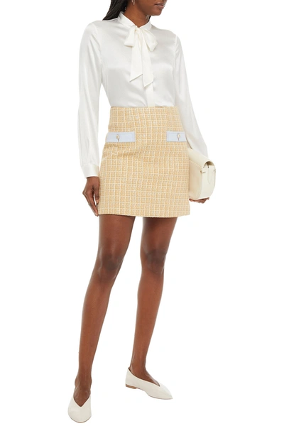 Shop Sandro Melle Button-embellished Metallic Cotton-blend Tweed Mini Skirt In Beige