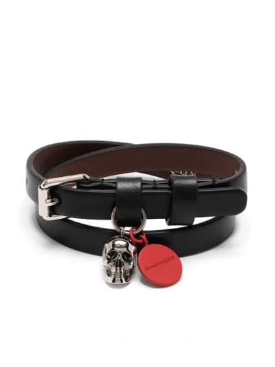 Shop Alexander Mcqueen Skull Logo Wraparound Bracelet In Black