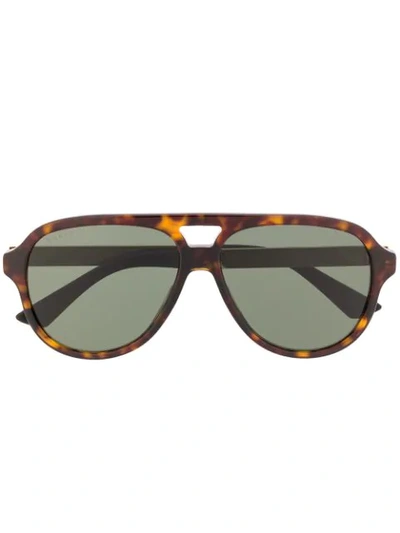 Shop Gucci Tortoiseshell Aviator Sunglasses In Green