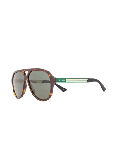 Shop Gucci Tortoiseshell Aviator Sunglasses In Green