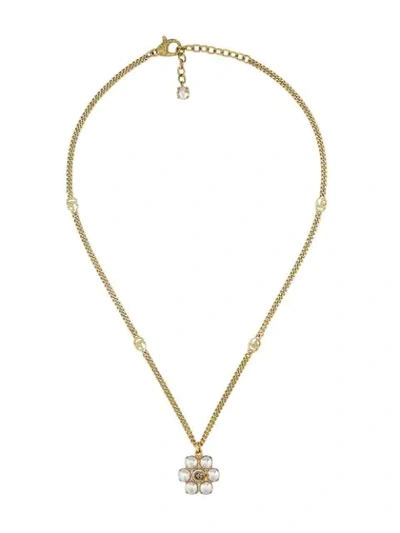 Shop Gucci Double G Pearl Necklace In Gold