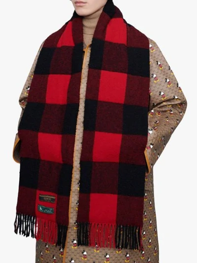 Shop Gucci Checked Scarf In Red