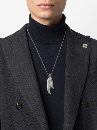 Shop M Cohen Dual Feather-pendant Necklace In Silver