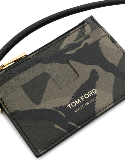 Shop Tom Ford Camouflage-print Lanyard Zipped Cardholder In Green