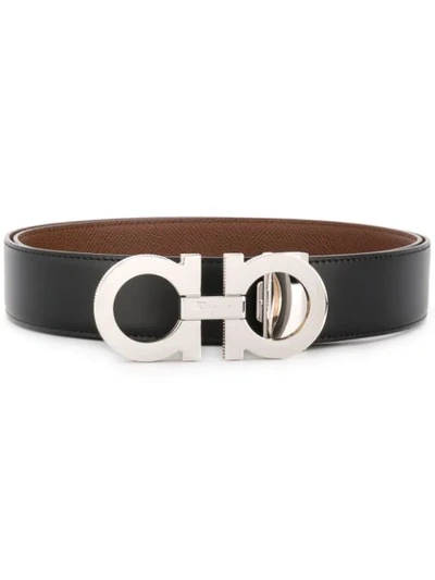 Shop Ferragamo Gancini Reversible Belt In Black