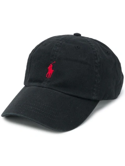 Shop Ralph Lauren Embroidered Logo Cotton Cap In Black