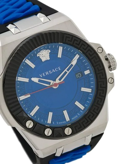 Shop Versace Chain Reaction 45mm Watch In Blue