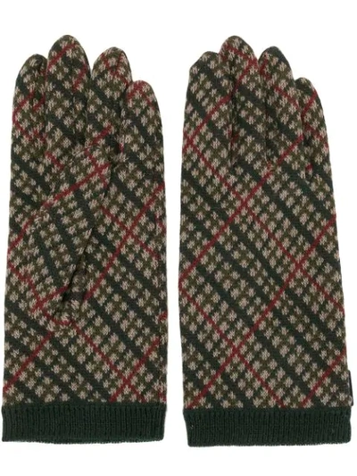 Shop Undercover Check Knitted Gloves In Green