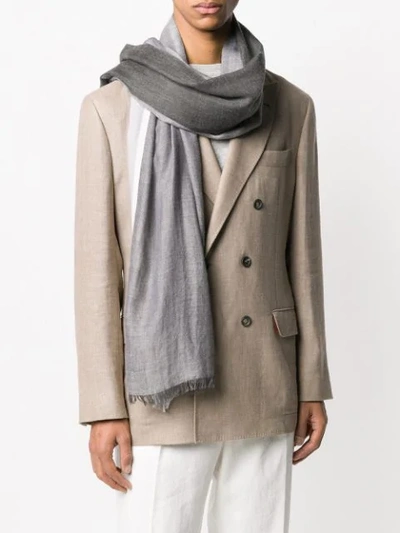 Shop Brunello Cucinelli Colour-block Knitted Scarf In Grey