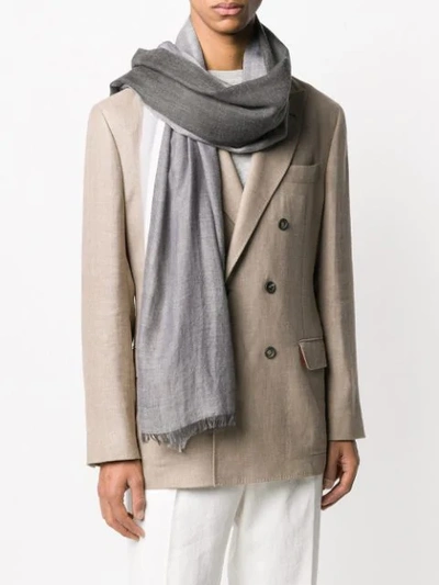 Brunello Cucinelli Colour-block Cashmere Scarf In Grey