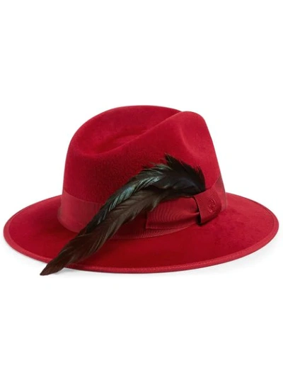 Shop Gucci Feather-embellishment Fedora Hat In Red