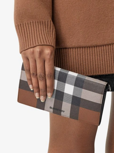 Shop Burberry Check-print Zip-up Wallet In Brown