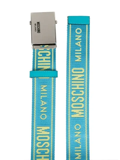 Shop Moschino Grosgrain Logo Belt In Blue