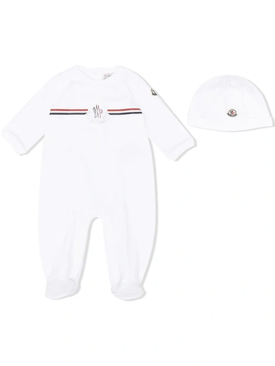Shop Moncler Pajamas And Hat Babygrow Set In White