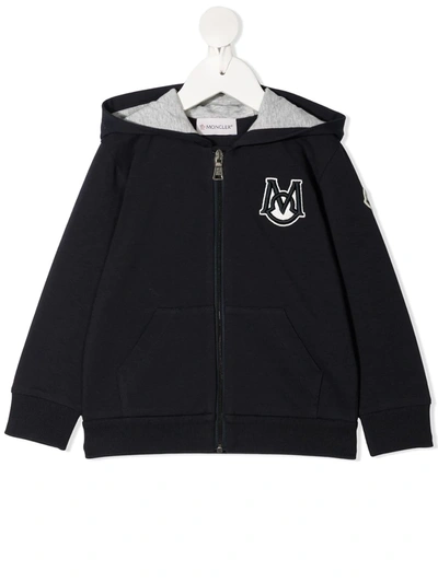 Shop Moncler Logo-embroidered Hoodie In Blue