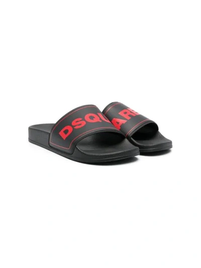 Shop Dsquared2 Logo Strap Slides In Black