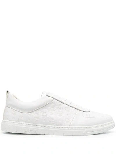 Shop Mcm Embossed Monogram Sneakers In White