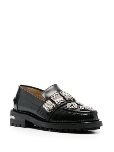 Shop Toga Embellished Leather Loafers In Black