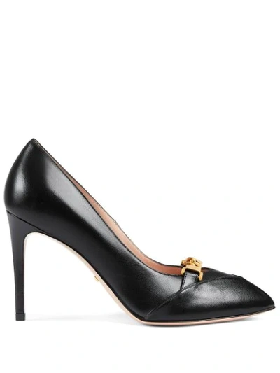 Shop Gucci Chain-detail 95mm Leather Pumps In Black
