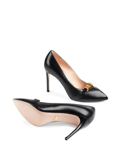 Shop Gucci Chain-detail 95mm Leather Pumps In Black