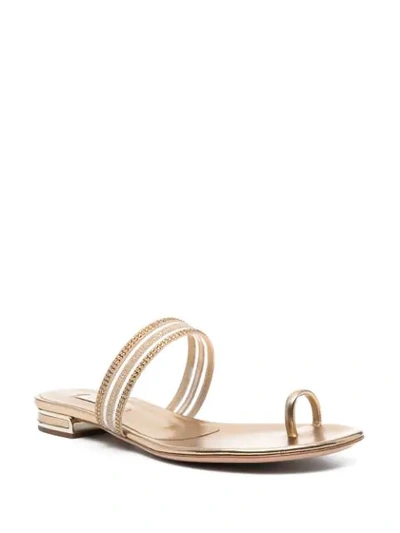 Shop Casadei Venus Planet Leather Sandals In Gold